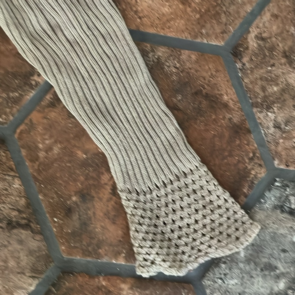 Cotton knit scalloped edge cardigan sweater taupe oatmeal textured cardigan READ - Picture 4 of 9